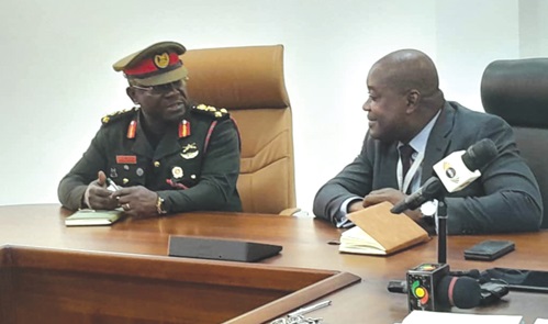 Professor Ahmed Jinapor (right), Director-General of the GTEC, interacting with  Lt General Thomas Oppong Peprah, CDS of the Ghana Armed Forces