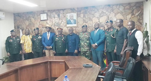 Dr Richard Ampofo Boadu (6th from left),  Administrator of GETFund, and  Lt General Thomas Oppong Peprah (5th from left) with some commanders and management of the GETFund after the meeting