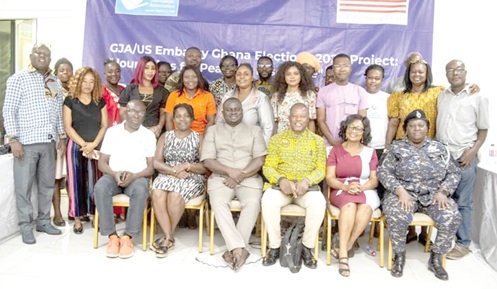  Participants after the training programme. With them are Albert Dwumfour (seated 3rd from left), President of GJA, and Effia Wilson (seated 2nd from right), Western Regional Director of the EC