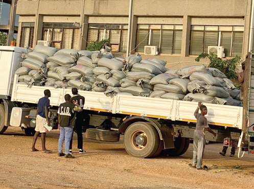 One of the intercepted trucks loaded with bags of cocoa