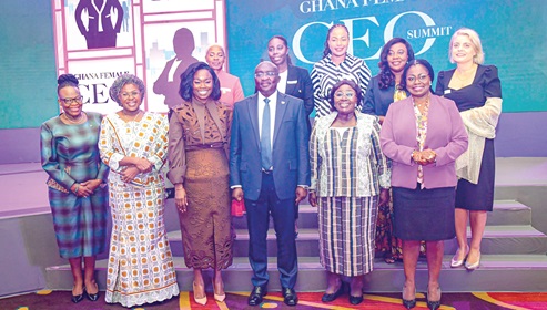 Vice-President Dr Mahamudu Bawumia (3rd from right) and Akosua Frema Osei-Opare (2nd from right), the Chief of Staff, Office of the President, with some of the distinguished female CEOs after the summit