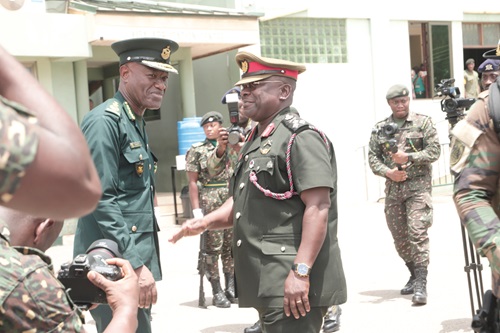 Kwame Asuah Takyi (left), Comptroller-General, Immigration Service, interacting with Major General Thomas Oppong-Peprah, Chief of the Defence Staff, at the meeting. Picture: EDNA SALVO-KOTEY 