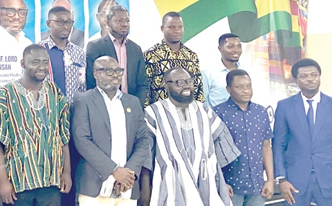 From left: Emmanuel Owusu, President of GRASAG; Prof. Lord Mensah, an Associate Professor of Finance, UGBS; Dr Peter Boamah Otokunor, an Economist and Lecturer at UPSA, and Dr Prince Asafu-Adjaye, a Deputy Director at the TUC, with others after the event. 