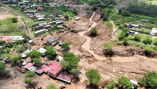 Aerial images show the extent of the damage in Kamuchiri on Monday