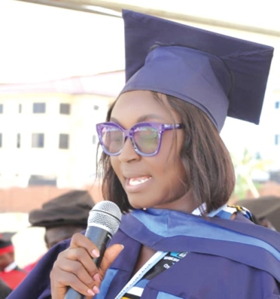 Gloria Benyi, 2024 Valedictorian, speaking at the West End University College matriculation and congregation