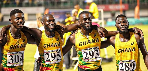 The relay team comprises Edwin Gadayi, Azamati, Solomon Hammond, and Joseph-Paul Amoah. They qualified for the final in 38.67 seconds.