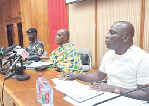 Dr George Akuffo Dampare (left), Inspector General of Police, and Nana Otuo Siriboe (middle), Chairman of the Council of State, at the meeting in Accra