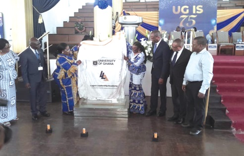 Officials unveiling the logo of the Legon Leadership Academy