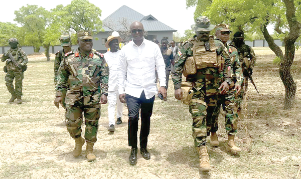 From left Lieutenant General Oppong Peprah, the Chief of Defence Staff, Edward Asomani, the National Security Coordinator, and Lieutenant Colonel Martin Dey, Commanding Officer, 12 Mec. Battalion