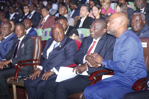 President Akufo-Addo (left) with Wamkele Mene (right), Secretary-General, AfCFTA, and Dr Amin Adam (middle), Minister of Finance, at the 3i Africa Summit in Accra. Picture: SAMUEL TEI ADANO