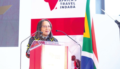Patricia de Lille (inset), South African Minister of Tourism, addressing participants at the opening of the Africa’s Travel Indaba