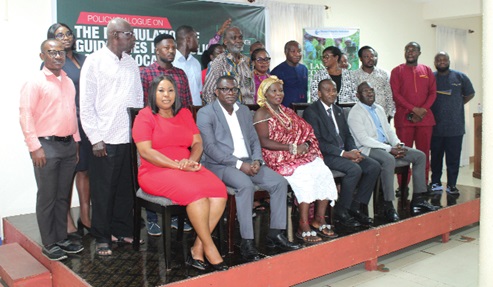 Benedict Doh (seated 2nd from left), Head of Finance, Ghana Integrity Initiative, with Inusah Fuseini (seated right), a former Minister of Lands and Natural Resources, and other dignitaries and participants. Picture: ERNEST KODZI