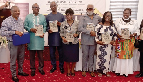  Dr Paulina Agyekum (middle), Author of the book and Managing Consultant of M/s Ablin Engineers and Planning Ltd, with Joseph Atsu Amedzake (3rd from left), Director of Road Safety and Environment; David Osafo Adonteng (2nd from left), acting Director-General of National Road Safety Authority, and some dignitaries after the launch of the book. Picture: ELVIS NII NOI DOWUONA 