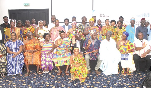 Afua Ansre (3rd from left), Senior Gender Specialist, UN Women, Dr Wilfred Ochan (4th from right), Resident Representative, UNFPA Ghana, and Halima S. Yakubu (left), Chief Director, Ministry of Chieftaincy and Religious Affairs, with some traditional and religious leaders at the meeting. Picture: ESTHER ADJORKOR ADJEI