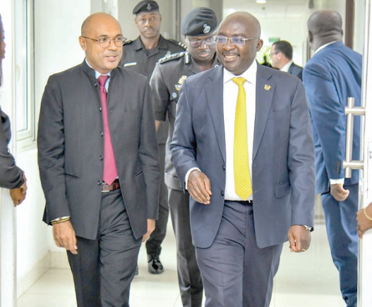 Vice President Mahamudu Bawumia (right) in a tet-a-tet with Irchad Razaaly, the Ambassador of the European Union to Ghana, after the dialogue.