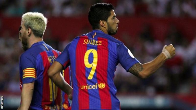 Lionel Messi (left) and Luis Suarez started for Barcelona - Neymar is on Olympic duty with Brazil