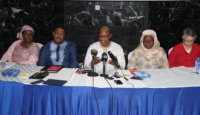  Dr Mohammed Ibn Chambas (3rd right), the Special Representative of the UN Secretary General for West Africa and the Sahel, addressing journalist  at the press conference in Accra. Picture: GLADYS ATTA BOATENG