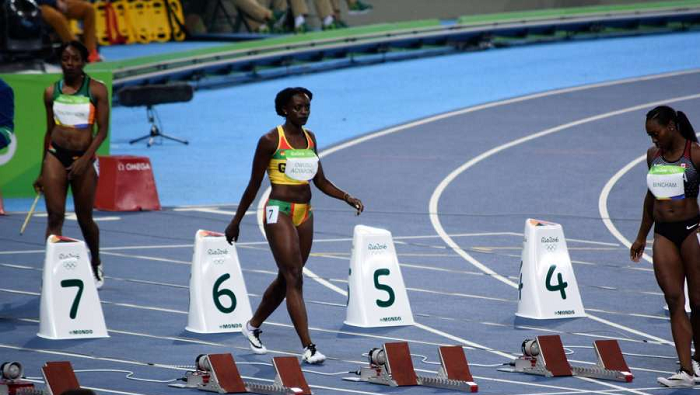 Flings Owusu-Agyeapong (middle) competes in her 100m heats last Saturday