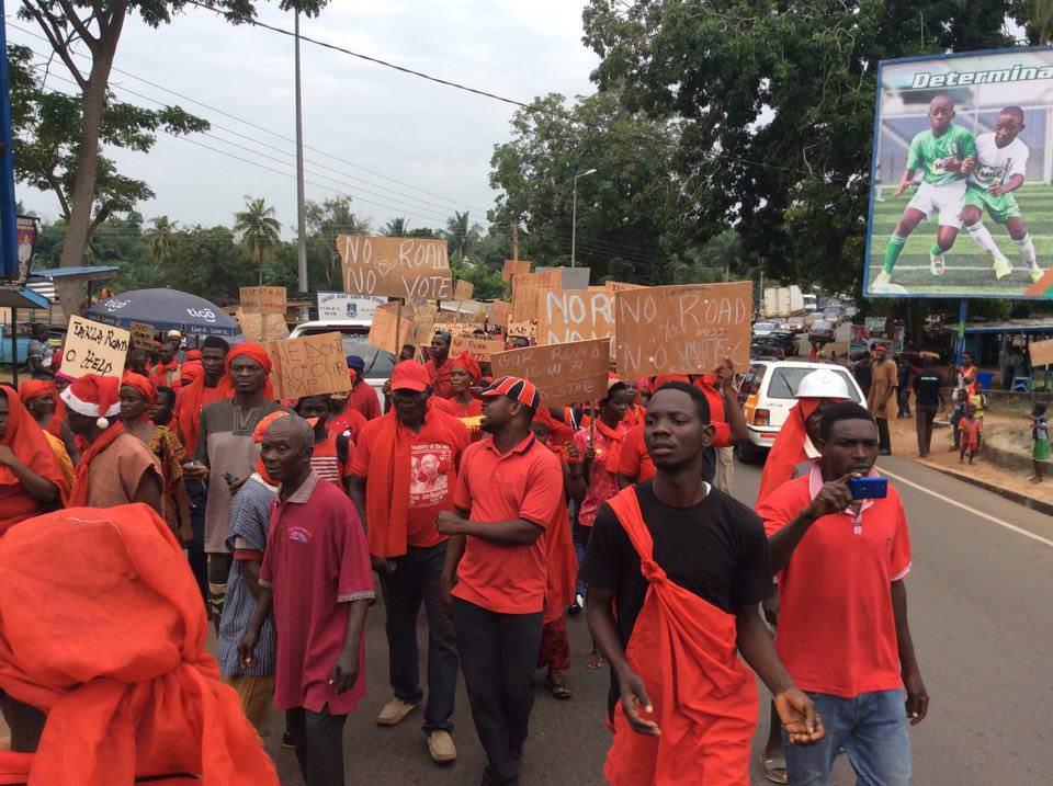 Some of the demonstrators who took to the streets of Ho