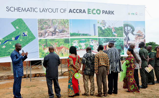 Mr Oheneba Okyere, the CEO of Aikan Capital, taking officials through some of the facilities of the Eco park