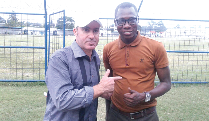 Bechem United coach Manuel Zacharias (left) with agent Francis Gorman Hackman