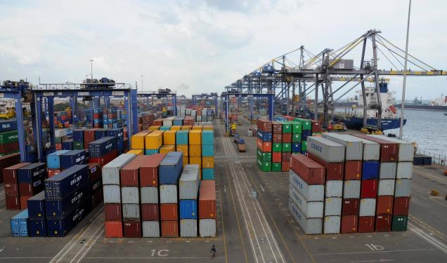 Loads of container imports at the Terminal Three facility which are being cleared following the restoration of the systems of GCNet and West Blue. 