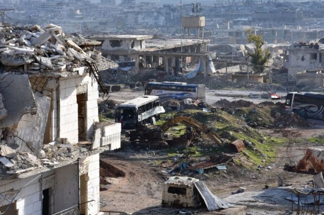 Aleppo battle: Hundreds leave Syria city as evacuations resume