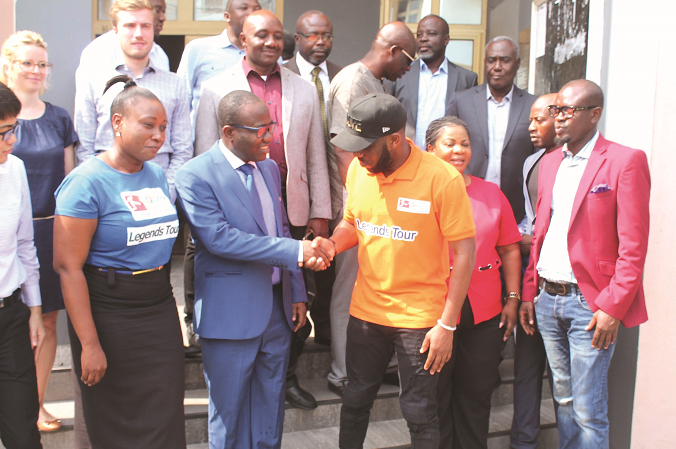  Austin Jay Jay Okocha, a Nigerian and Bundesliga legend (3rd right), exchanging pleasantries with Mr Kwesi Nyantakyi (2nd left), GFA President, after the meeting. Looking on are some officials from StarTimes and DFL. Picture: EDNA ADU-SERWAA