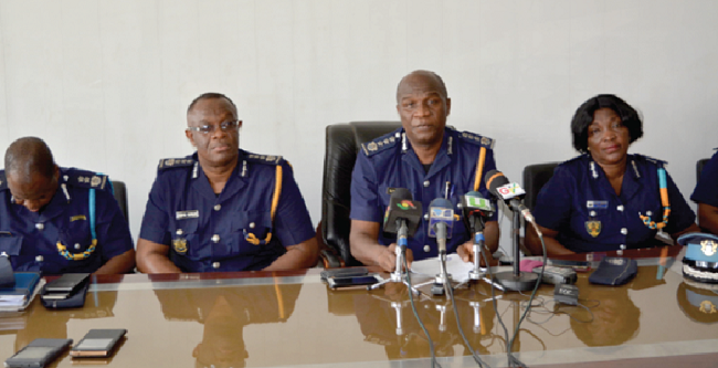 Mr Confidence Nyadzi (2nd right) flanked by his deputies, Mr Felix Mate-Kodjo and Mrs Molley Awadzi, at the press conference