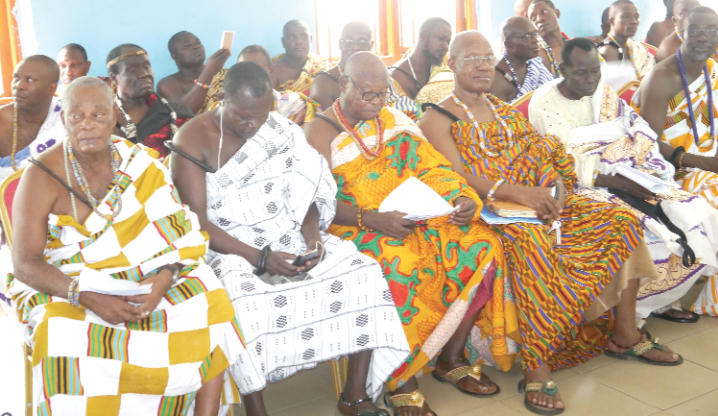 Oblempong Nii Kojo Ababio V (inset) delivering his address at the end of year general meeting of the Ngleshie Alata Traditional Council held in Accra.