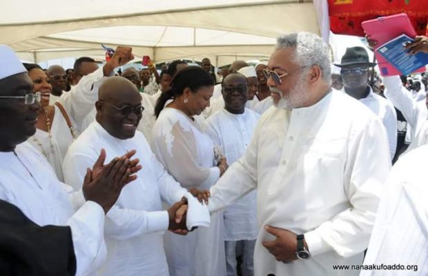 File photo: Nana Akufo-Addo in a handshake with former president Jerry John Rawlings