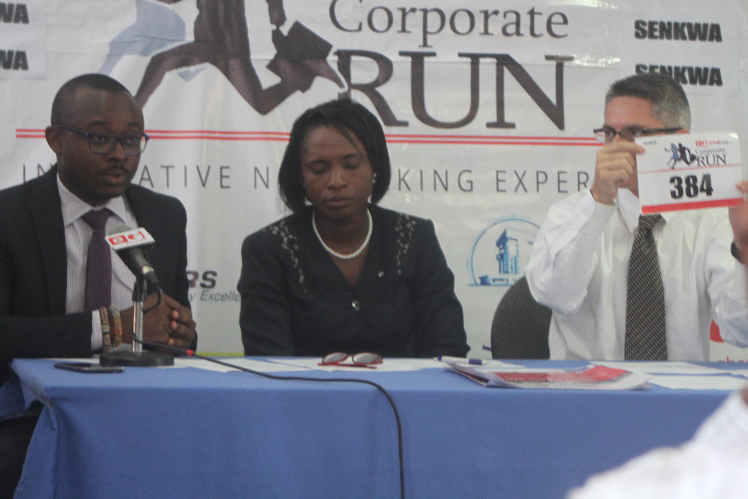 The Head of Brands Communication and Marketing of GMA, Kwame Gyan (far left) addressing Monday's launch