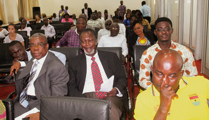  Mr Mac Manu (left), Nii Allotey Brew Hammond and other participants in the forum. Picture: EDNA ADU-SERWAA