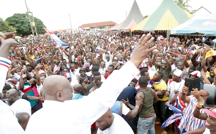Nana Akufo-Addo acknowledging cheers from the NPP supporters.