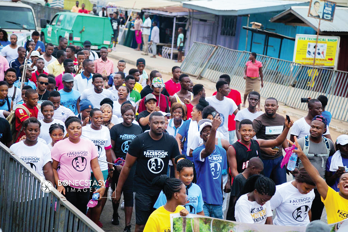 John Dumelo with the participants for the walk