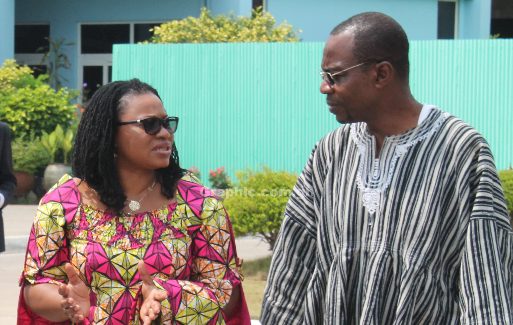 Chairman of the EC, Mrs Charlotte Osei in a tête–à–tête with the President of the Ghana Journalist Association, Mr Affail Monney