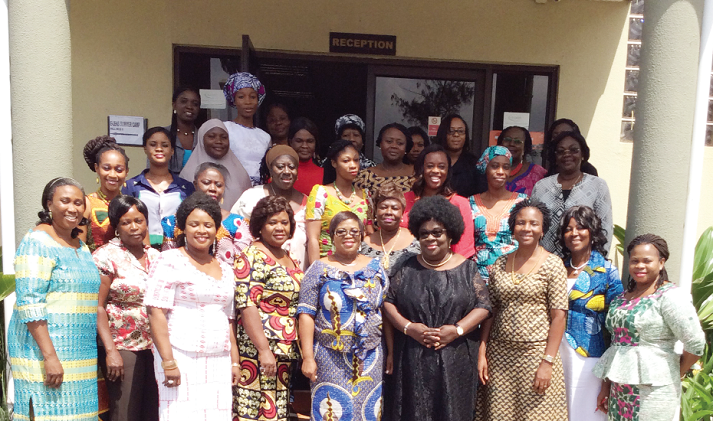 The female aspirants with Ms Paulina Adobea Dadzawa (4th right), a Commissioner at the EC