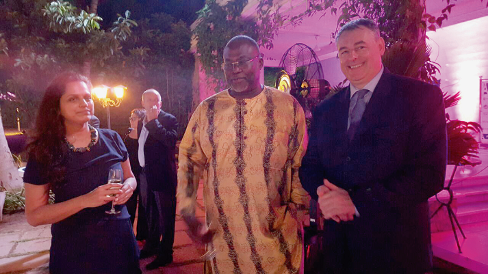 French Ambassador François Pujolas (right) and his wife Revati, interact with Trade Minister Mr Spio Garbrah