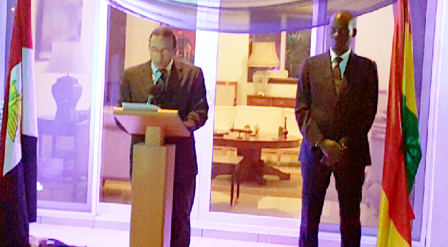 Mr Mohamed Heider (left), the Egyptian Ambassador to Ghana delivering his National Day address. With him is Mr Haruna Iddrisu, the Minister of Employment and Labour Relations