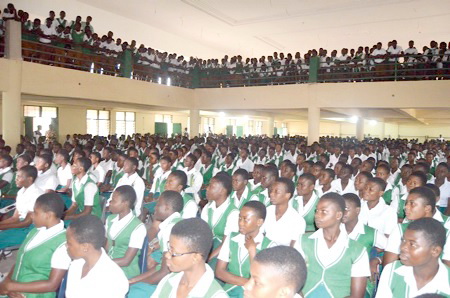 A section of the students at the Osei Kyeretwie  Senior High School who participated in the screening