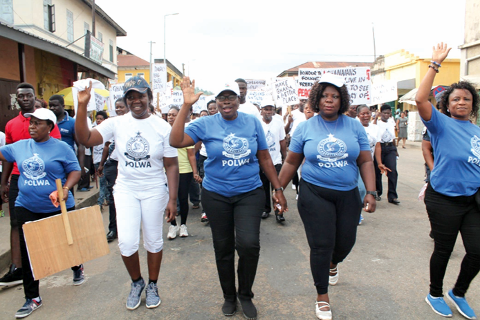 Rev. Mrs Kudalor (2rd right) and other executive members of the Police Wives Association leading the peace march in Koforidua
