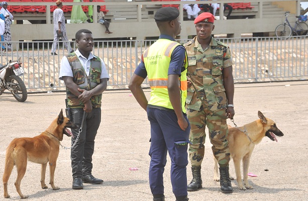 Security dogs at the Black Star Square. Picture: EBOW HANSON
