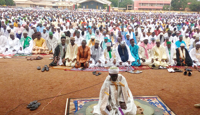 Alhaji Abubakari Salaam, the Northern Regional Chief Imam, leading the congregation in prayer at the Tamale Jubilee Park. Picture: samuel duodu
