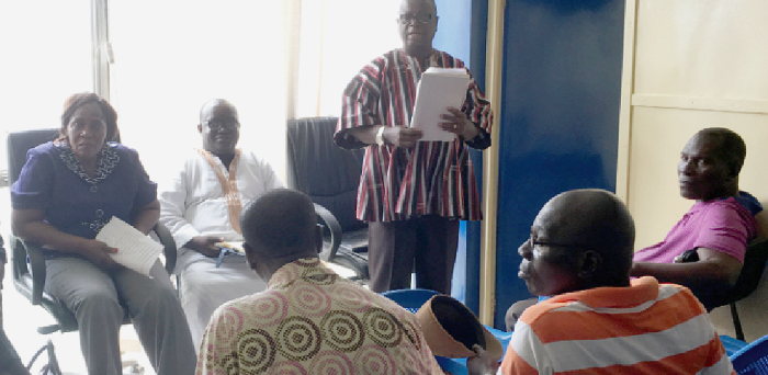 Prof. Omane-Antwi addressing a meeting with vendors in Cape Coast.