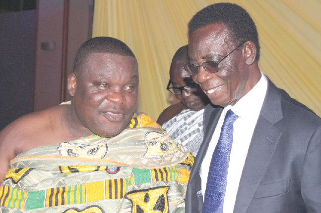 Gbese Mantse, Nii Ayibonte II, and Ambassador Ray Quacoo (right) sharing a word at the event