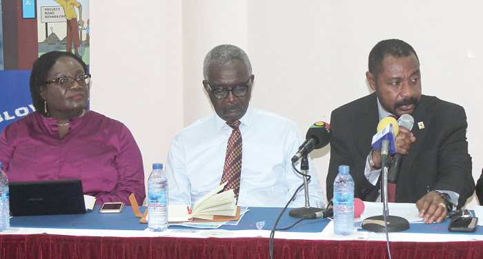  Nana Osei- Bonsu (right) addressing participants in the Business Integrity Forum. With him are Mrs Rebecca K. Adjalo (left), Commission Member, Electoral Commission, and Mr Kojo Bentsi-Enchil (2nd right). Picture: EDNA ADU-SERWAA