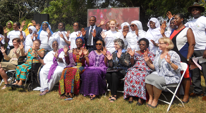  Obaapa Adwoa Ankyaa (Nanahemaa Adwoa Awindor), Nkosoohemaa of Afigya-Kwabre District (seated 4th left), and Mrs Charlotte Osei (seated 4th right) with the Women Situation Room. Picture: ESTHER ADJEI 