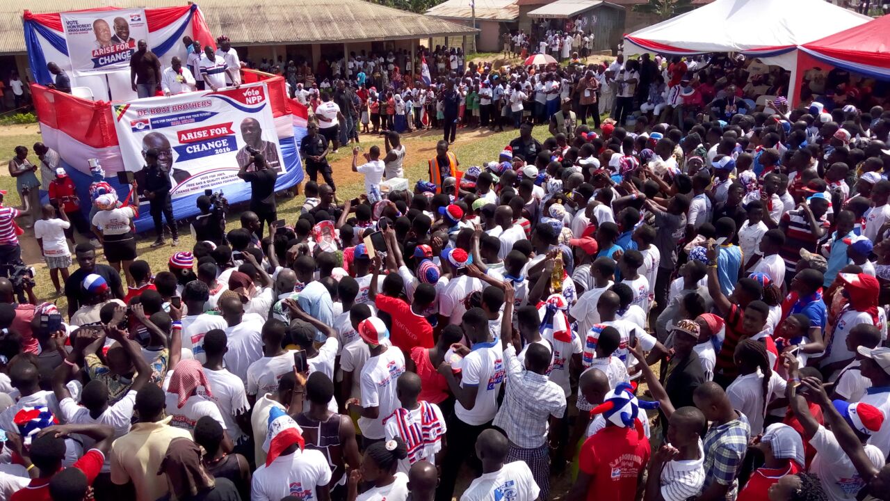 Nana Addo addressing supporters at Achiase in the Eastern Region. Pictures by Samuel Tei Adano