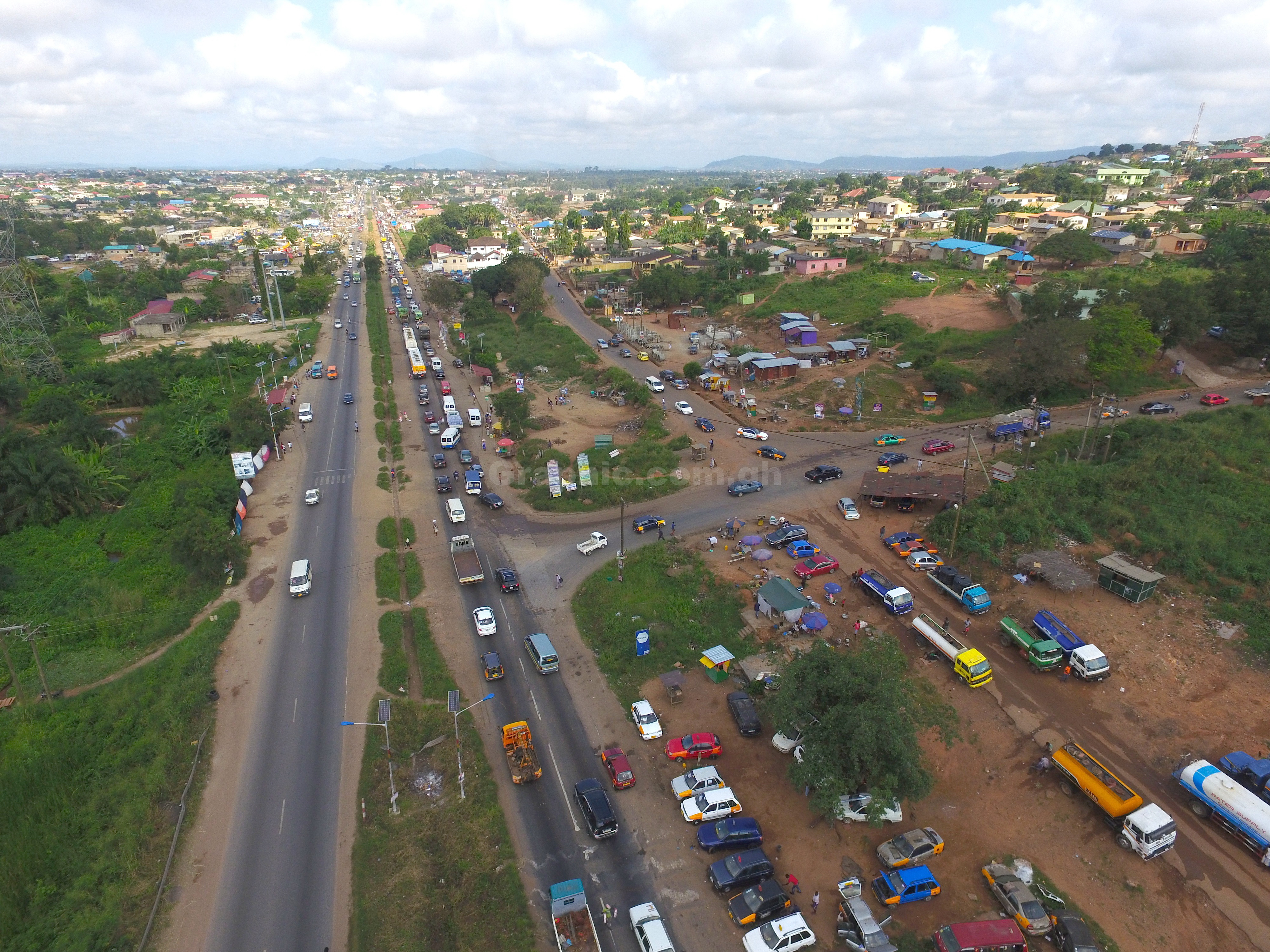 An aerial view of the Pokuase-ACP Junction road