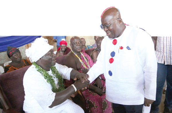 Nana Akufo-Addo greeting the Wulomo of Kpone